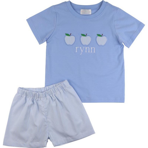 Blue Stripe Applique Apple Short Set | Cecil and Lou
