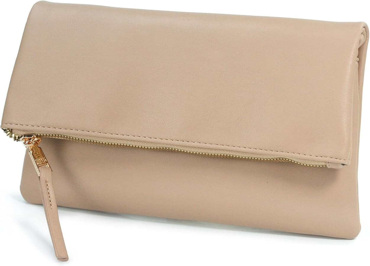 Women's Zipper Foldover Clutch Vegan Leather Envelope Cross body Bag with Chain Strap | Amazon (US)