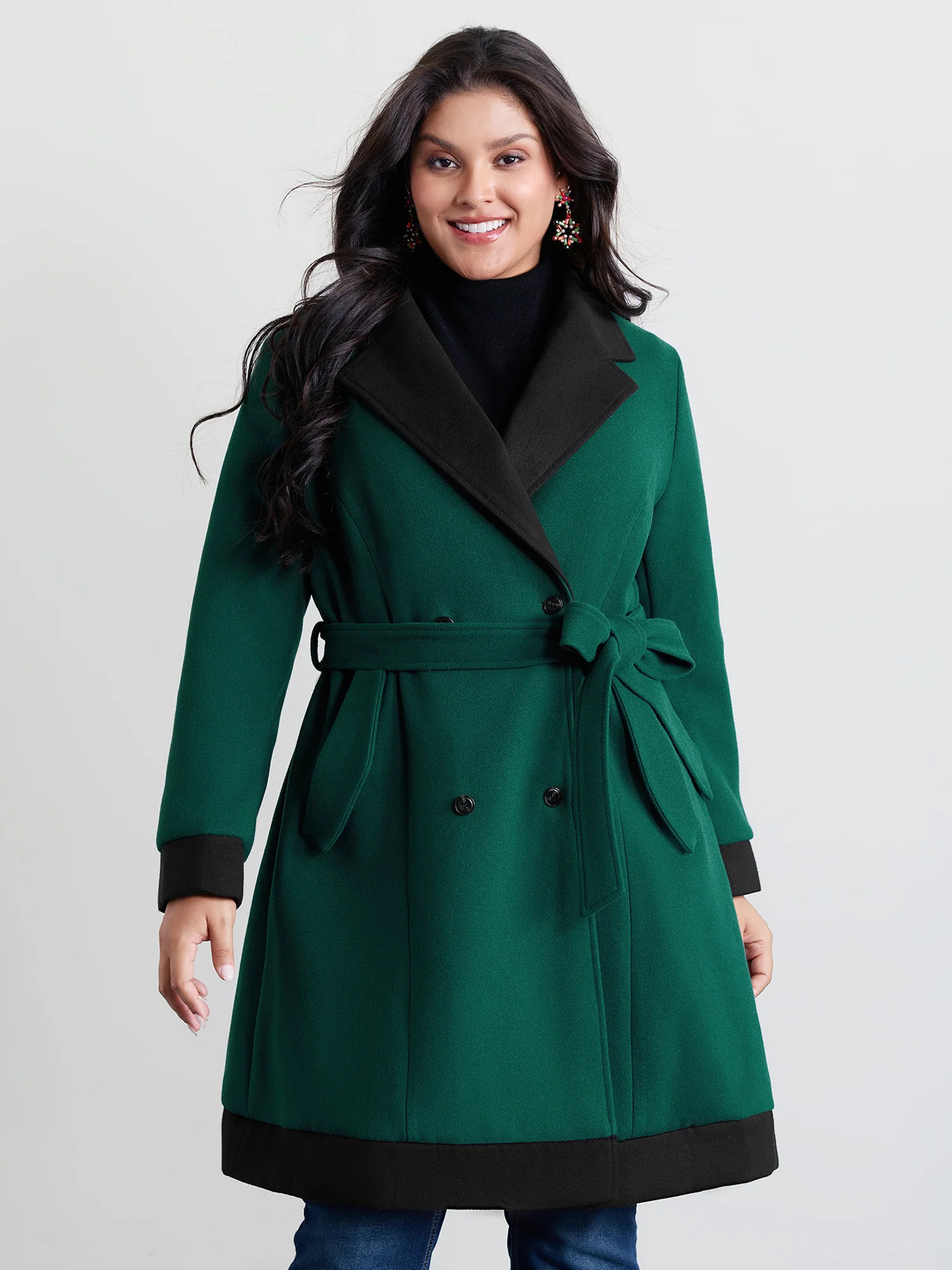 Color Contrast Belted Lined Coat | Bloomchic