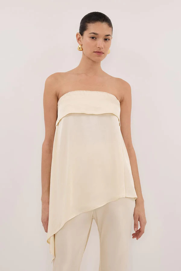 SANDER CREAM STRAPLESS SATIN TOP | DISSH