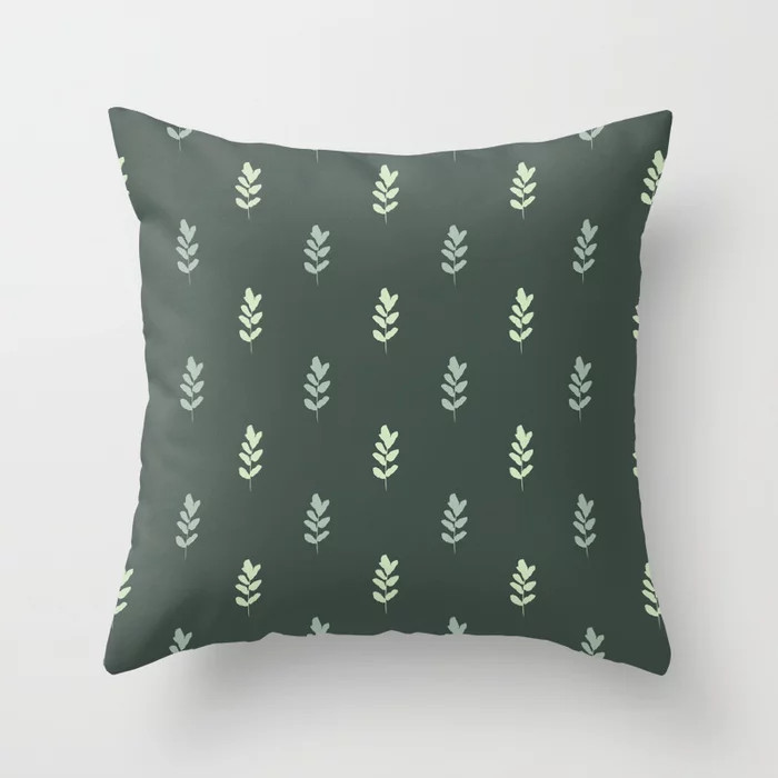 Little leaves on dark green olive Throw Pillow | Society6