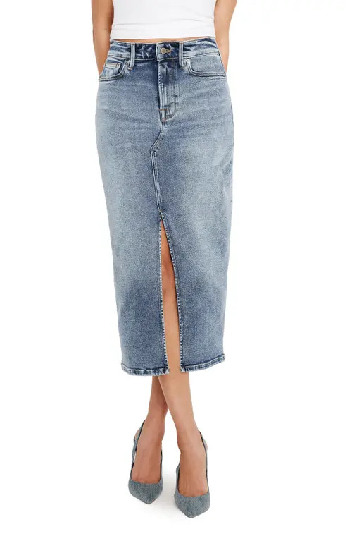 Good American Front Slit Denim Midi Skirt in Indigo734 at Nordstrom, Size 2 | Nordstrom