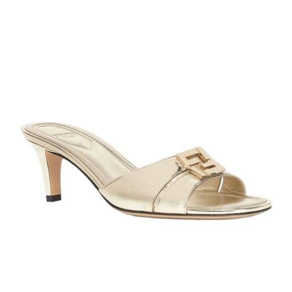 FENDI Fold 55 Metallic FF Logo Mule Sandals Slides Heels Shoes Light Gold | Poshmark