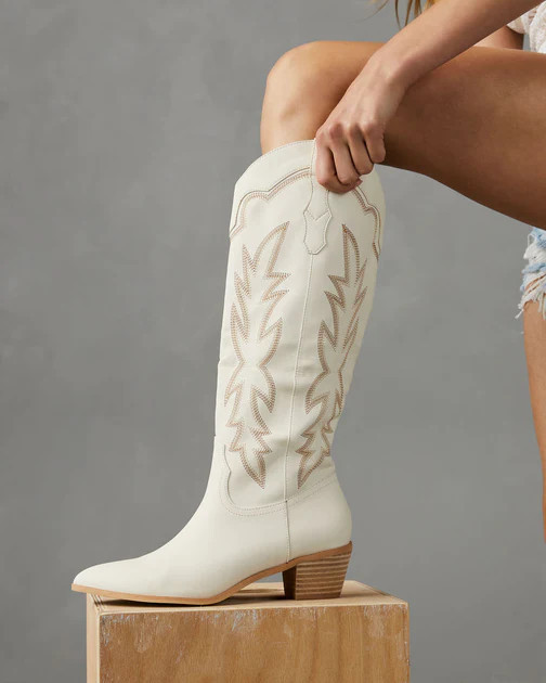 Horseback Heeled Western Boot - Off White | VICI