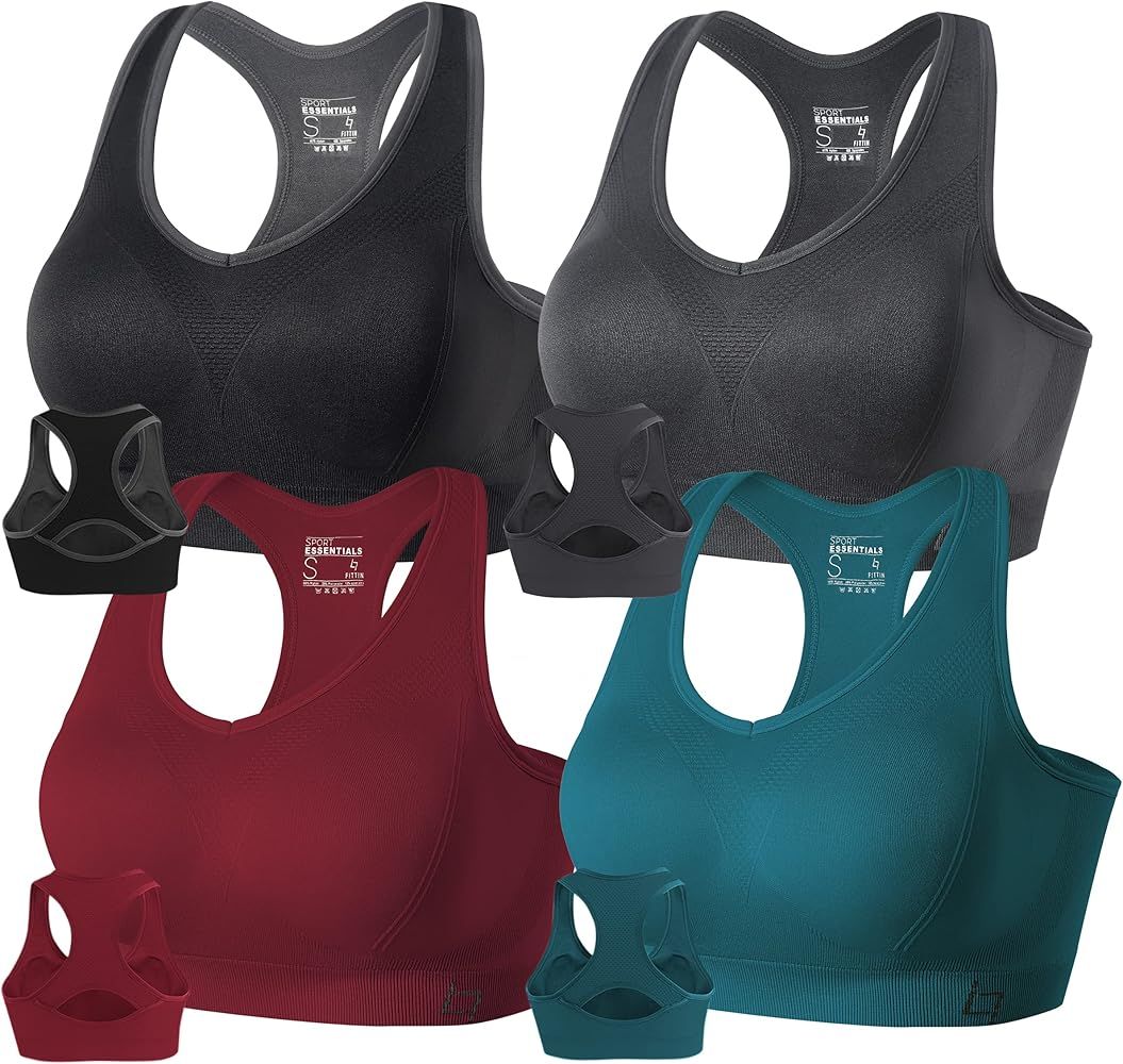 FITTIN Racerback Sports Bras for Women - Padded Seamless High Impact Support for Yoga Gym Workout... | Amazon (US)