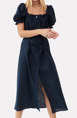 Sleeper Marquise Linen Dress - Navy - Large  | eBay | eBay US