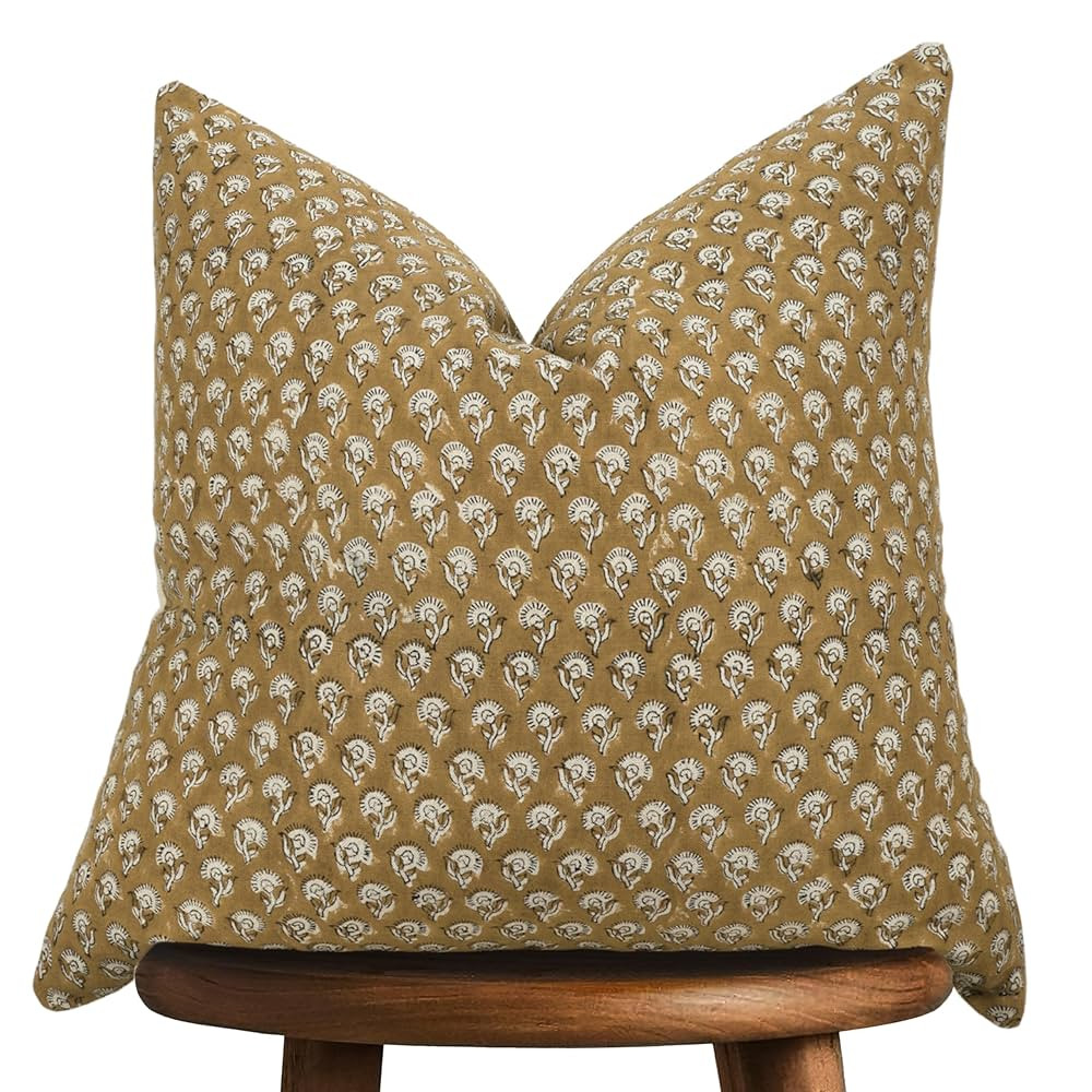 Hand-Block Printed, Artisan-Made Neutral Accent Throw Cushion Cover- Thick Cotton Cushion for Sof... | Amazon (US)