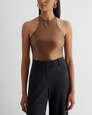 Body Contour Metallic Faux Leather Halter Neck Bodysuit | Express