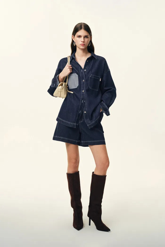 Harlow Contrast Stitch Denim Shirt and Shorts Set in Lightweight Cotto | Fabrique