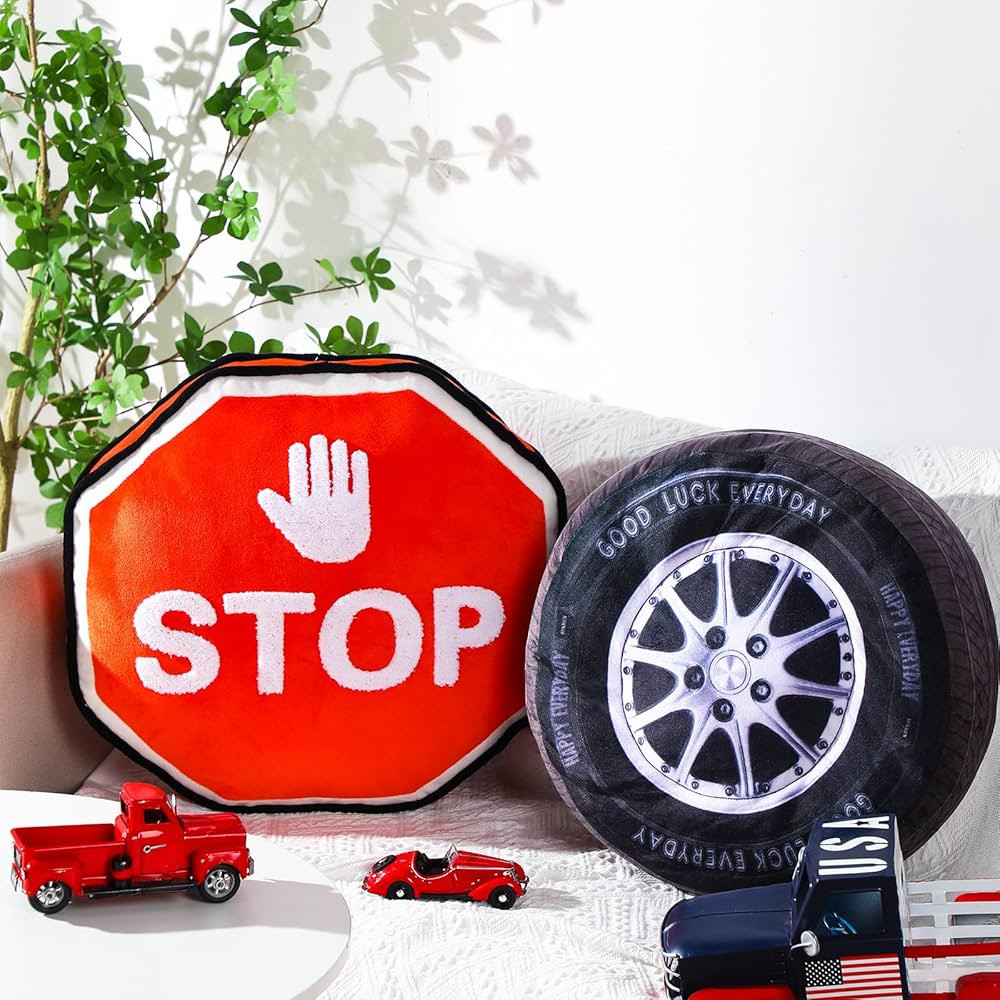 2 Pcs Racing Room Pillow Decorations Set 15.7 Inch Big Creative 3D Simulation Wheel Pillow Funny ... | Amazon (US)