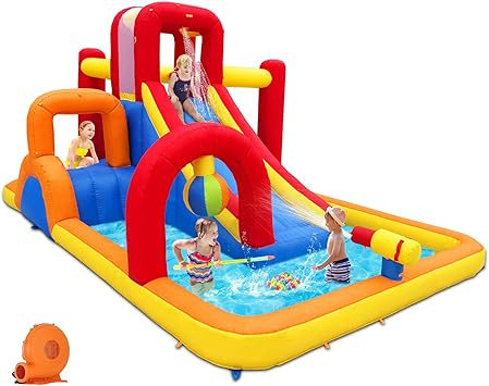 Inflatable Water Slide, 10 in 1 Water Park Bounce House with Blower, Splash Pool, 2 Slides, Water... | Amazon (US)