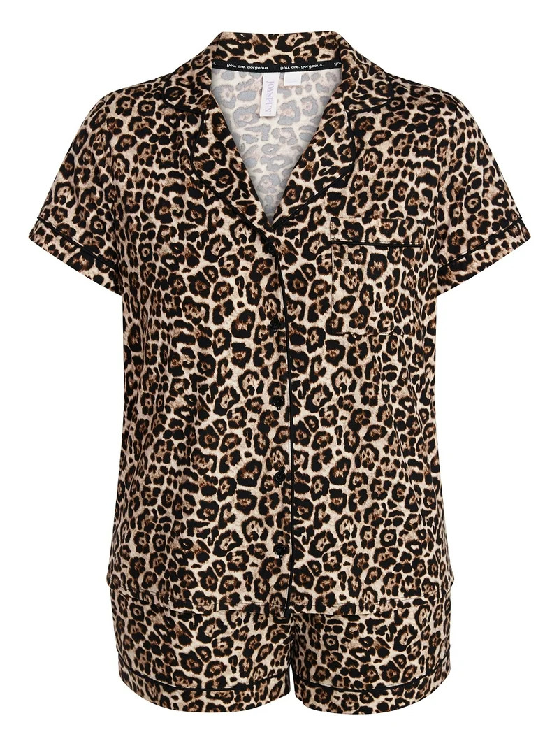 Joyspun Women's Dreamy Soft Collection Notch Top and Shorts Pajama Set, 2-Piece, Sizes XS-3X | Walmart (US)