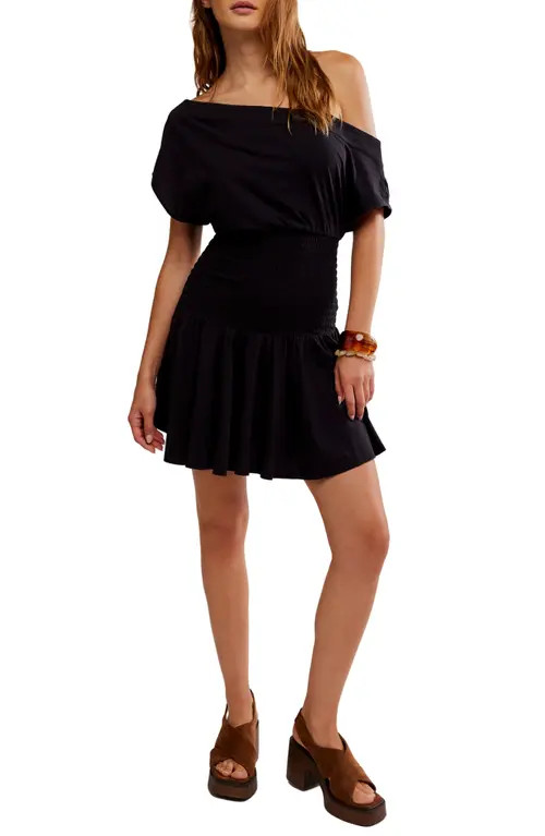 Free People Scorching Hot One-Shoulder Cotton Minidress in Black at Nordstrom, Size Medium | Nordstrom