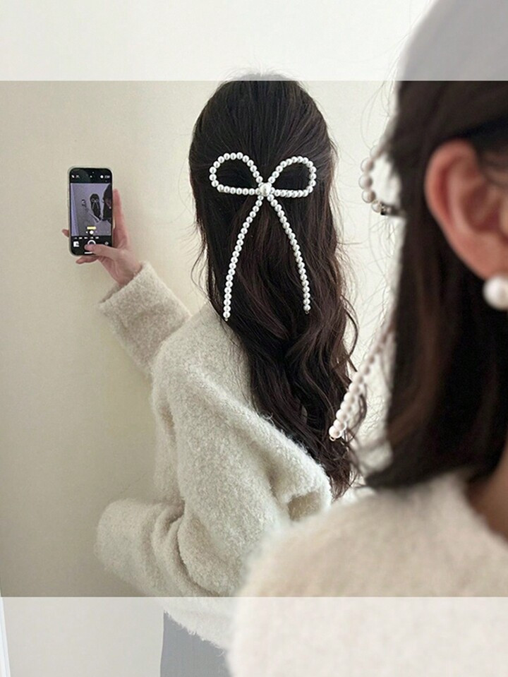 1pc Elegant Pearl Bowknot Hair Clip, Women & Girls' Hairpin For Top/Back Head, Spring Clamp Hair ... | SHEIN