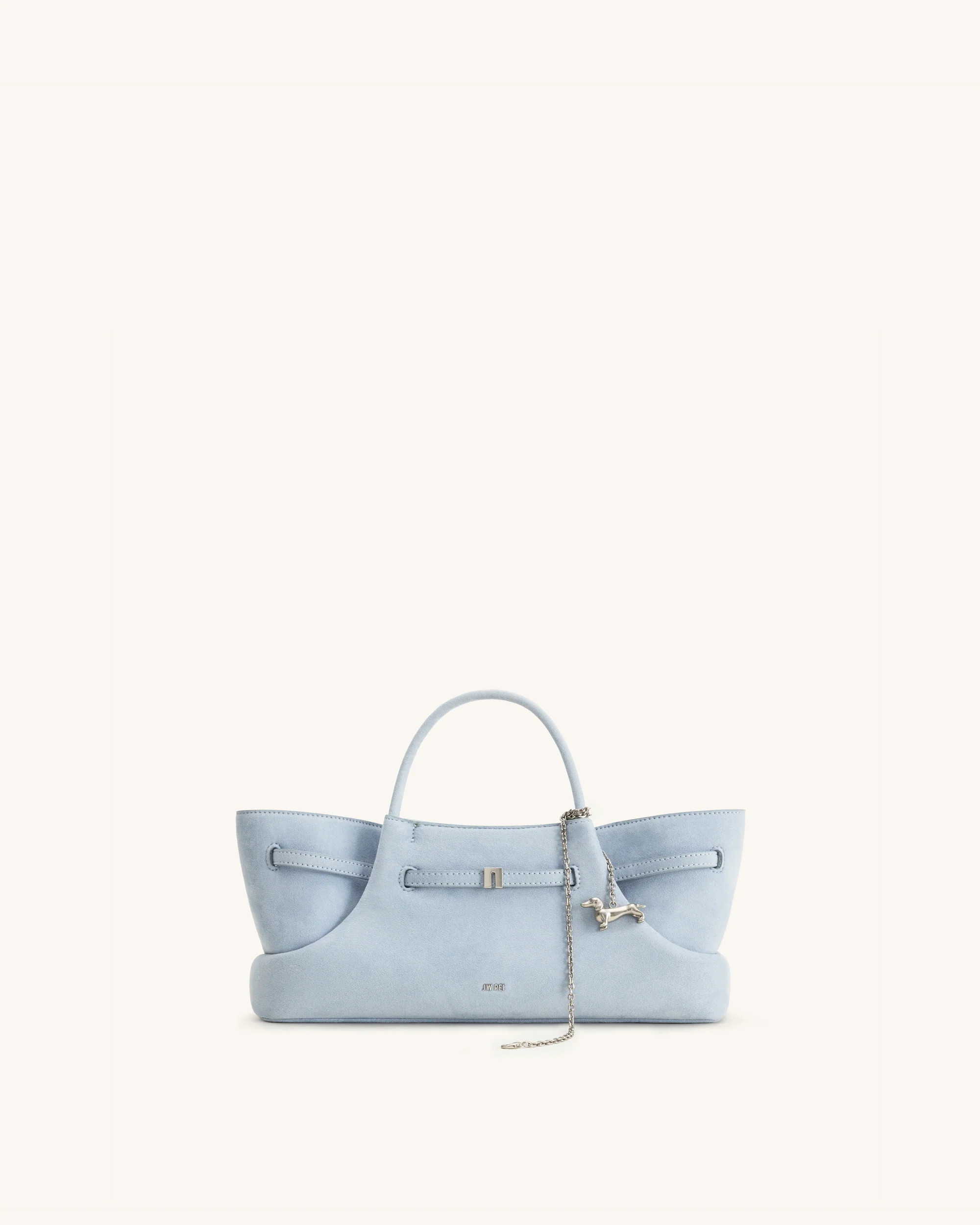 Maeve Dachshund Metal Charm Faux Suede Tote Bag - Blue | JW PEI US