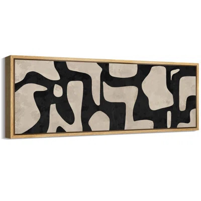 Mid Century Shape Abstract Contours, Black And White Beige Artwork, Retro Bedroom Home Decor, Extra Large Framed Canvas Print Wall Art | Wayfair North America
