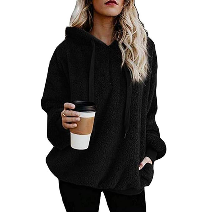 Xixou Women Winter Long Sleeve Sweatshirt Zip Front Hoodies Fuzzy Warm Hoodies for Women Outwear | Amazon (US)