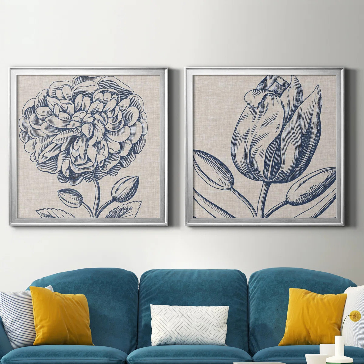" Indigo Floral On Linen III " 2 - Pieces | Wayfair North America