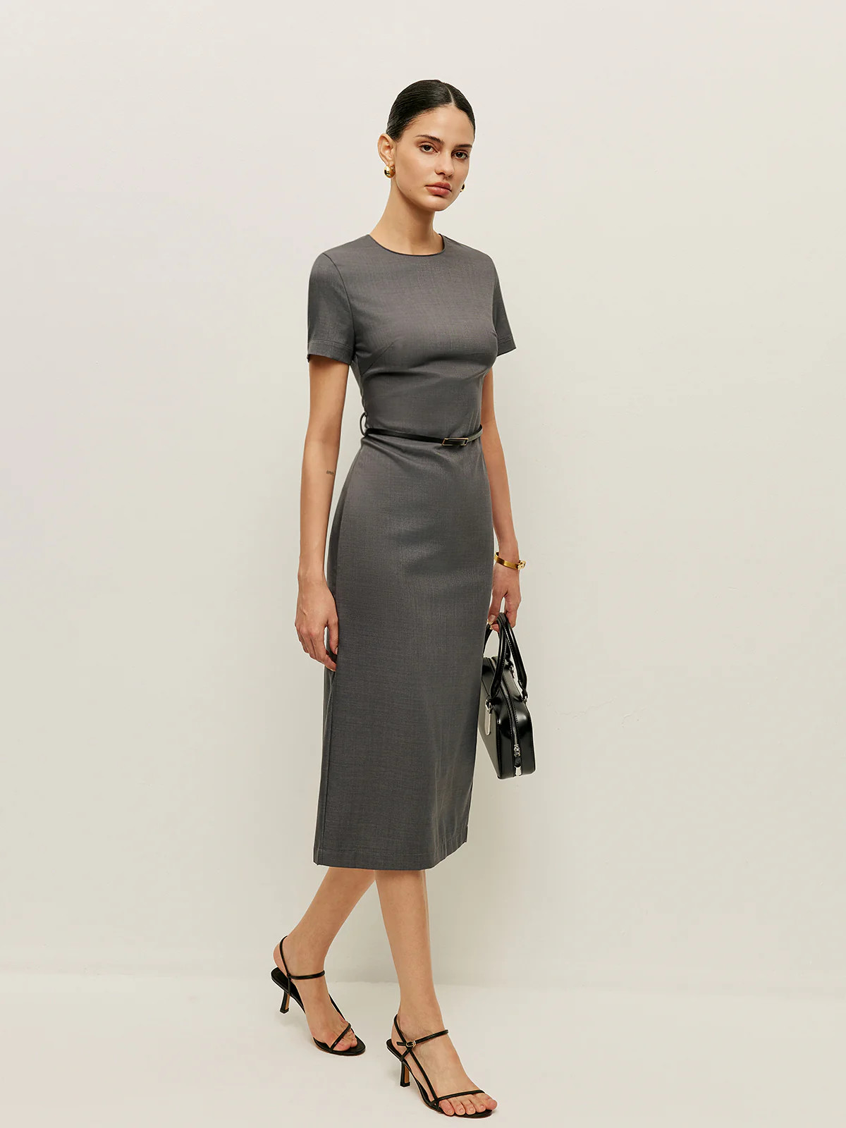 Belted Short Sleeve Pencil Dress | Commense
