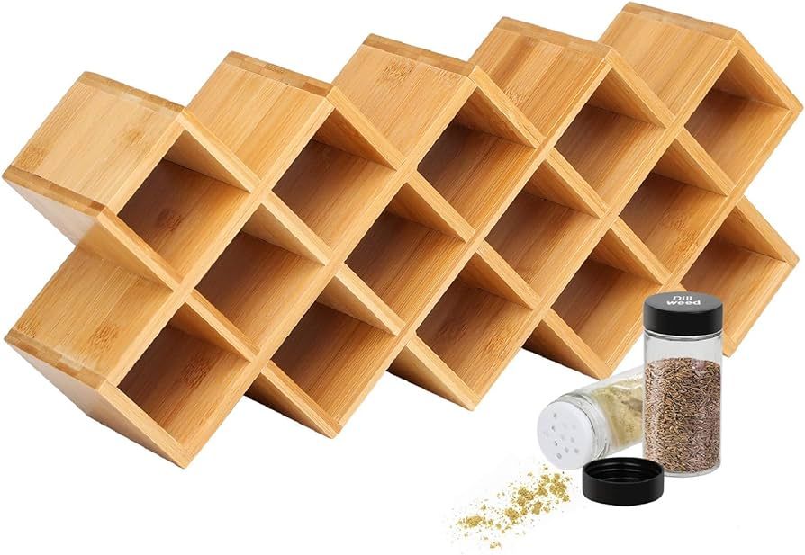 Criss-Cross 18-Jar Bamboo Countertop Spice Rack Organizer, Kitchen Cabinet Cupboard Wall Mount Do... | Amazon (US)