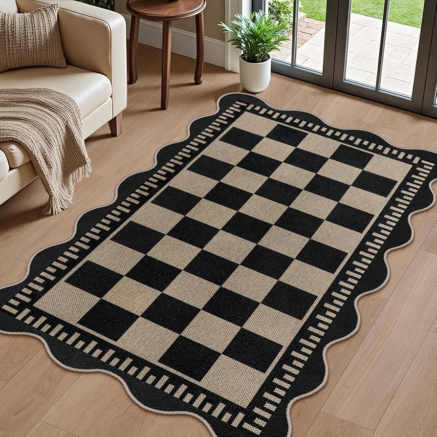 Checkered Easy Jute 3x5 Outdoor Patio Rug, Washable Rugs for Entryway Indoor Outdoor Area Rug Bla... | Amazon (US)