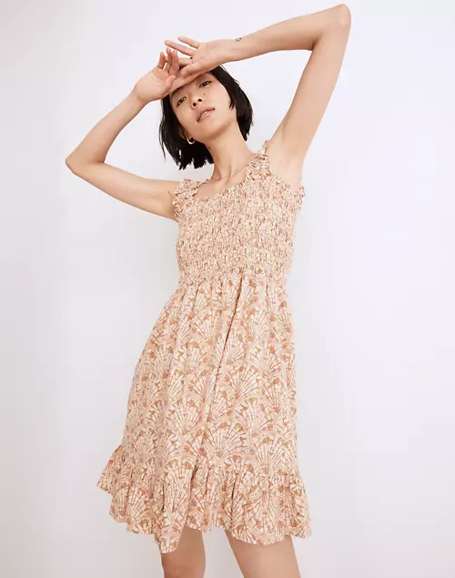 Linen-Blend Lucie Smocked Tank Mini Dress in Painted Seashells | Madewell