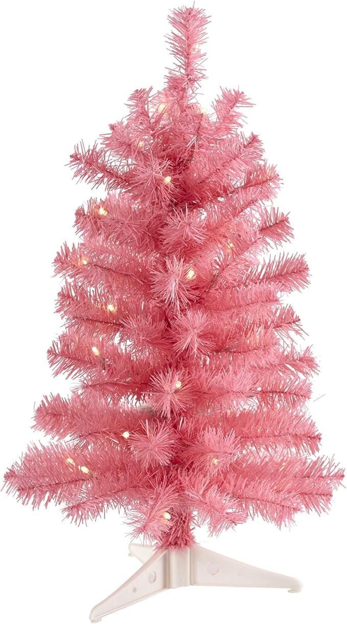 Nearly Natural 2ft. Pink Artificial Christmas Tree with 35 LED Lights and 72 Bendable Branches | Amazon (US)