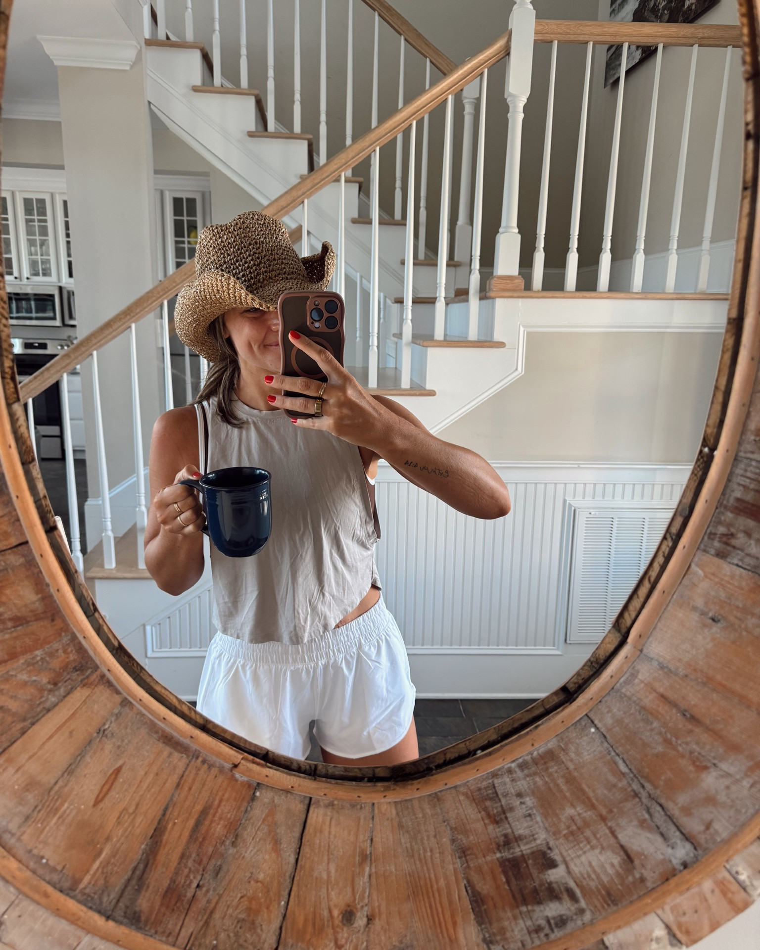 I sized up to a M in these shorts — they’re on the short side!! But they look identical to Lululemon’s!! They were awesome for running and stayed put. A lil roomy on the waist but length of the smalls was too short for me. Small tank and bra. 

Beach vacation outfit
Run outfit
Workout fit
Athleisure
Activewear