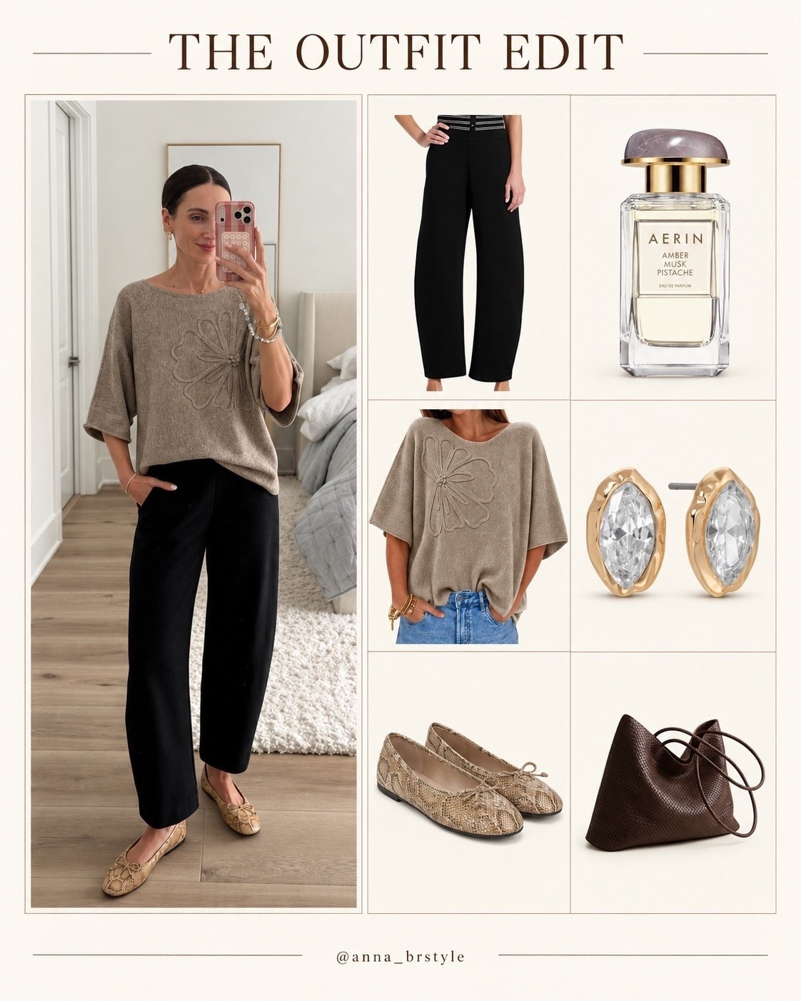 The Outfit Edit 🤎 A simple fall outfit formula I keep coming back to: relaxed black pants, a cozy statement knit, neutral flats, and elevated accessories that make everyday pieces feel a little more special.

fall outfit ideas, outfit edit, neutral fall outfit, black pants outfit, cozy sweater, statement sweater, snake print flats, everyday style, elevated basics, fall wardrobe, women’s fall fashion, annabrstyle

#LTKootd #LTKSeasonal #LTKOver40