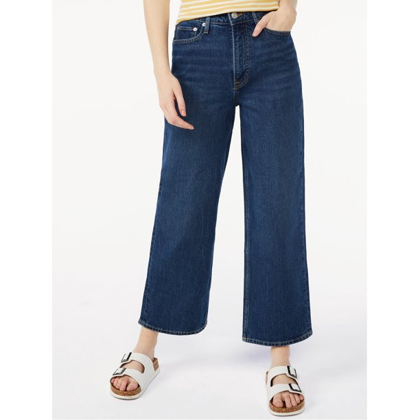 Free Assembly Women's Cropped Wide Straight Jeans - Walmart.com | Walmart (US)