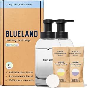 BLUELAND Hand Soap Duo Slate - 2 Refillable Glass Foaming Hand Soap Dispensers + 8 Tablet Refills... | Amazon (US)