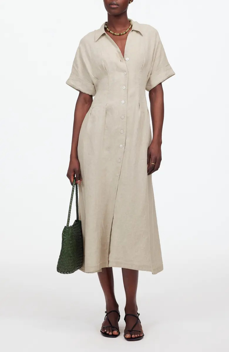 Madewell Pleated Button Front Linen Midi Shirtdress | Nordstrom | Nordstrom