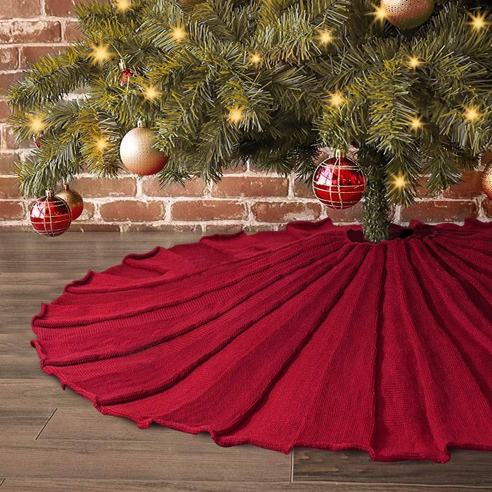 LimBridge Christmas Tree Skirt, 48 inches Knitted Ruffled Rustic Pleated Thick Heavy Yarn Knit Xm... | Amazon (US)