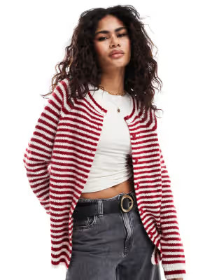 ASOS DESIGN knitted raglan cardigan in red stripe | ASOS (Global)