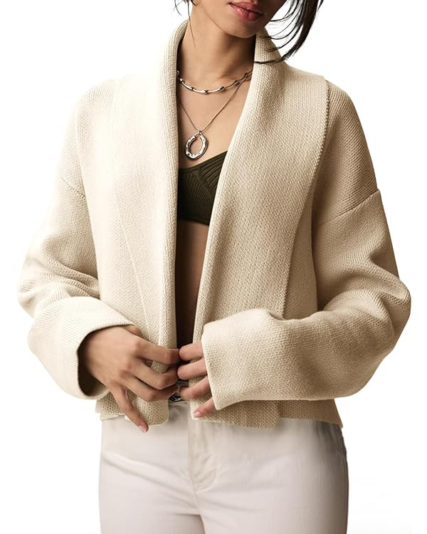 Saodimallsu Womens Cropped Cardigan Open Front Shawl 2024 Fall Trendy Long Sleeve Sweater Jacket | Amazon (US)