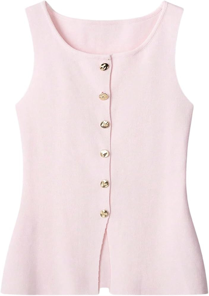 Verdusa Women's Old Money Trendy Tops Button Sweater Vest Sleeveless Lightweight Knitted Tank Top | Amazon (US)