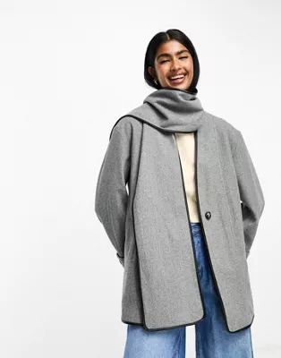 River Island wool scarf coat in dark grey | ASOS (Global)