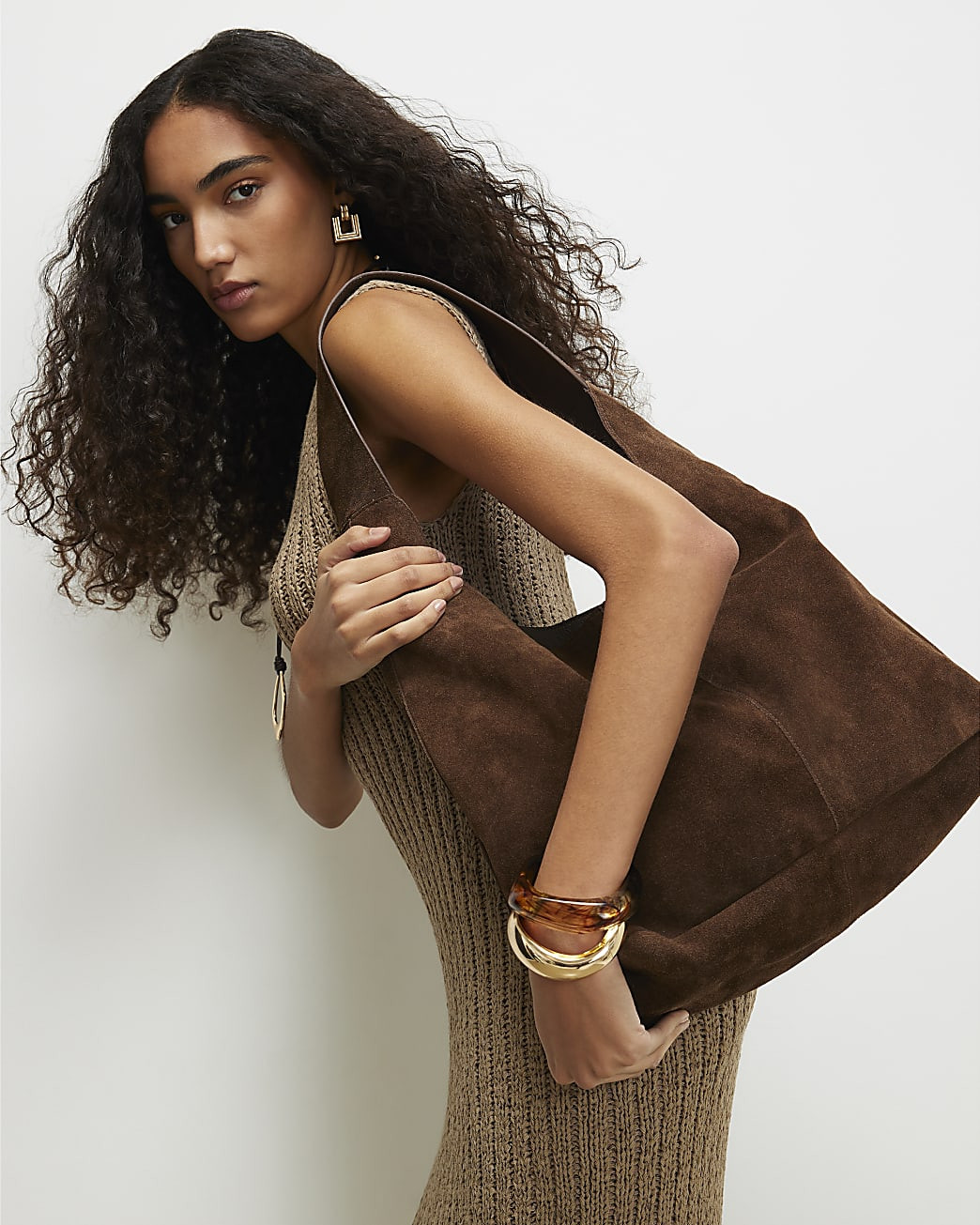 Brown Suede Slouch Shoulder Bag | River Island UK & IE