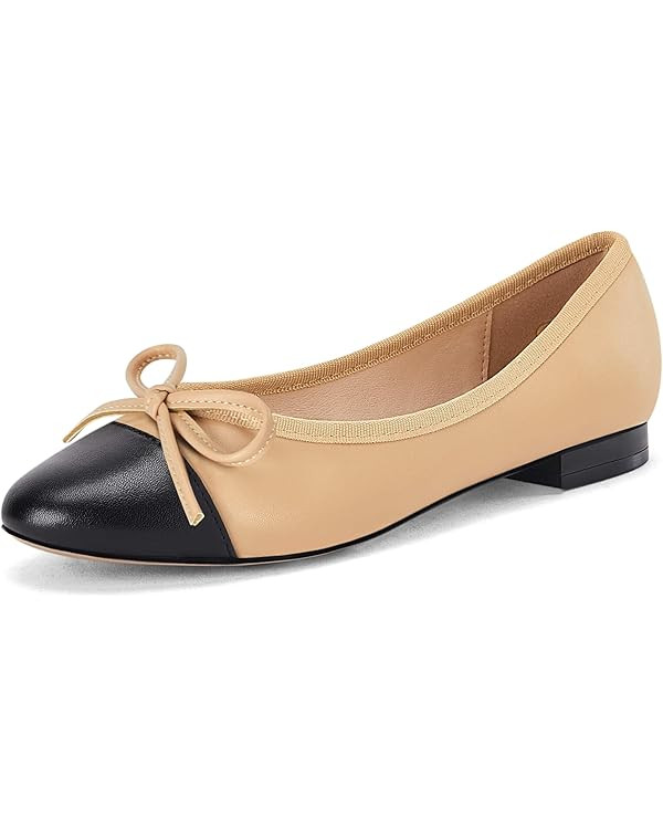 Coutgo Womens Cap Toe Ballet Flats Bow Pointed Toe Slip On Office Work Comfort Dress Party Flat S... | Amazon (US)