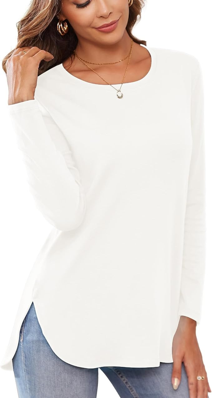Herou Women's Casual Long Sleeve T Shirt Crewneck with Side Split Fall Pullover Loose Tunic Sweat... | Amazon (US)