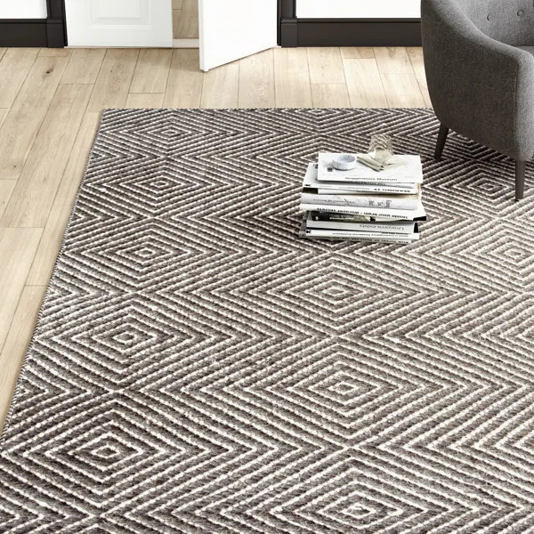 Marcelo Geometric Handmade Tufted Gray Area Rug | Wayfair Professional