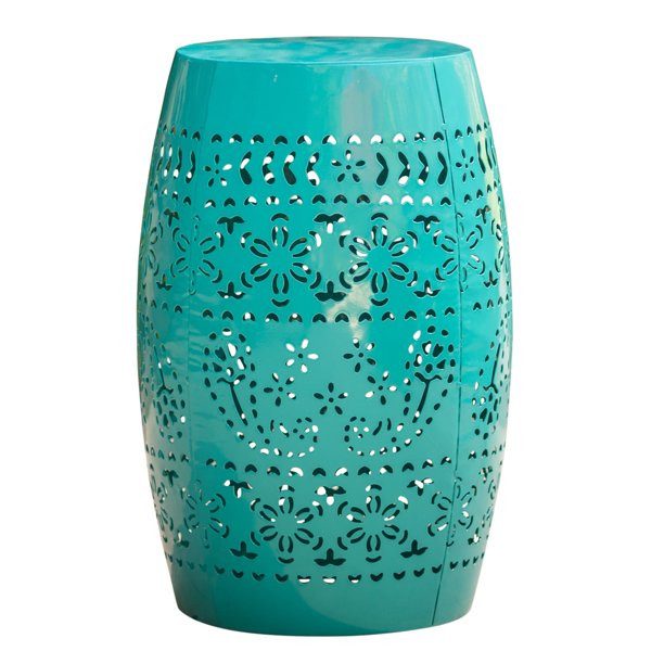Belle Outdoor 12" Lace Cut Iron Side Table, Teal | Walmart (US)