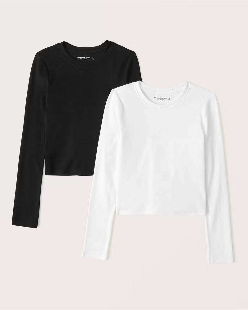 Women's 2-Pack Long-Sleeve Ribbed Crew Tee | Women's Tops | Abercrombie.com | Abercrombie & Fitch (US)