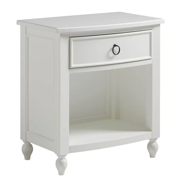 Curved Front One Drawer Wood Nightstand in White - Walmart.com | Walmart (US)