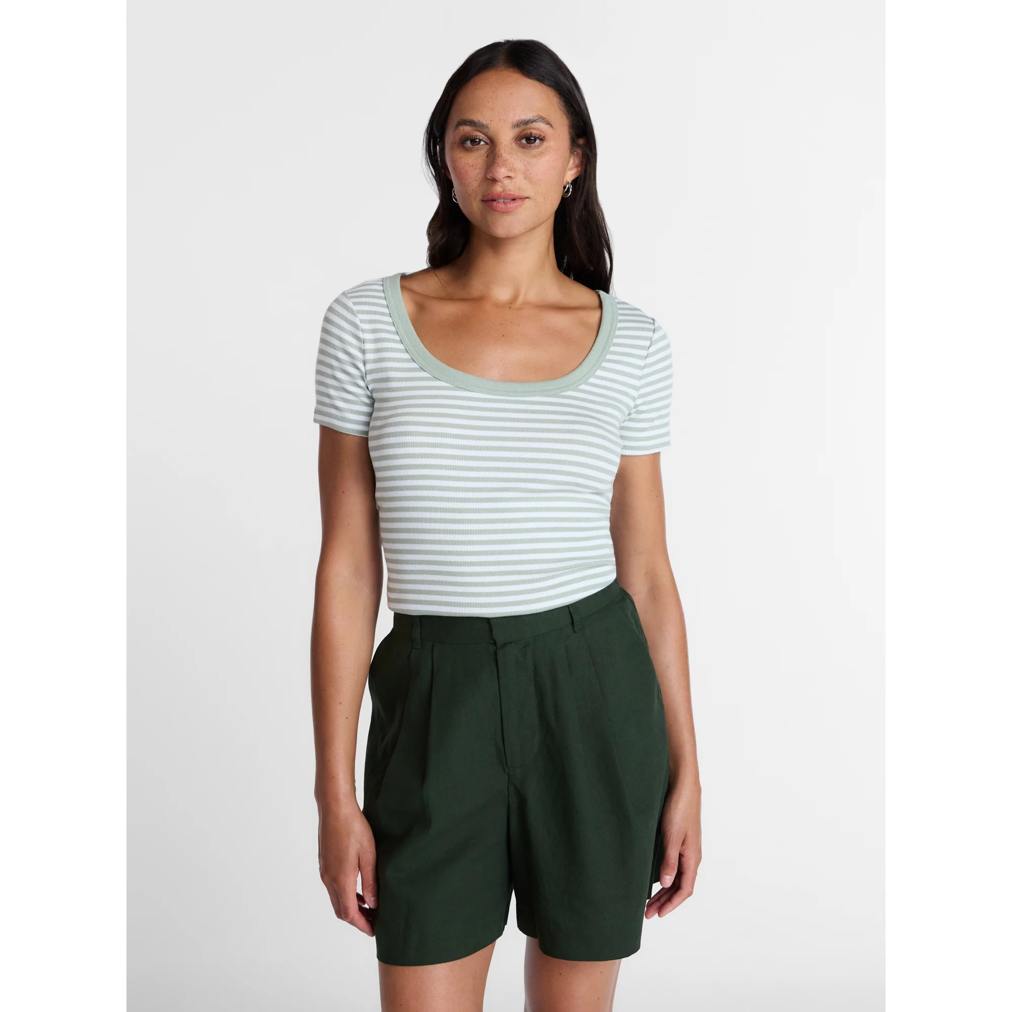 Time and Tru Women's Ribbed Scoop Neck Tee with Short Sleeves, Sizes XS-XXXL | Walmart (US)