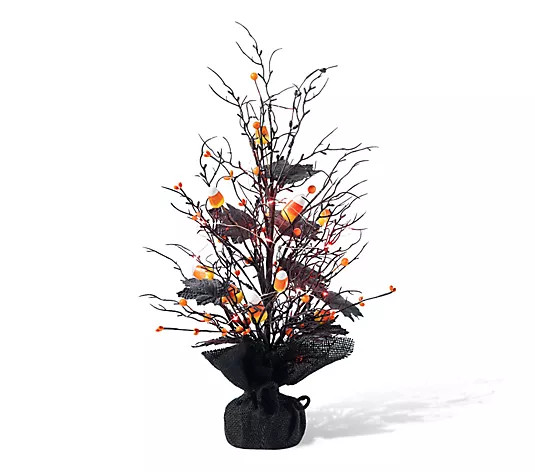Glitzhome 21"H Lighted Halloween Candy Corn Berries Table Tree - QVC.com | QVC