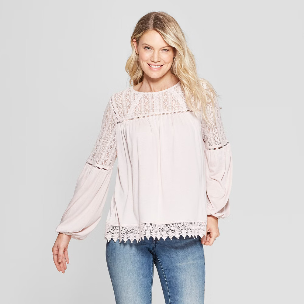 Women's Balloon Long Sleeve Peasant Top - Knox Rose Pink L, Purple | Target