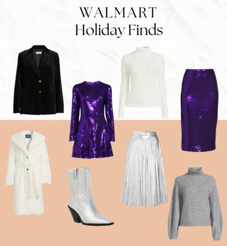 #walmartfashion #walmartpartner so many great holiday finds from Walmart! Holiday outfits. Walmart fashion. Sequin skirt. Faux fur coat. Cowboy boot. Winter coat. 

#LTKSeasonal #LTKunder50 #LTKHoliday