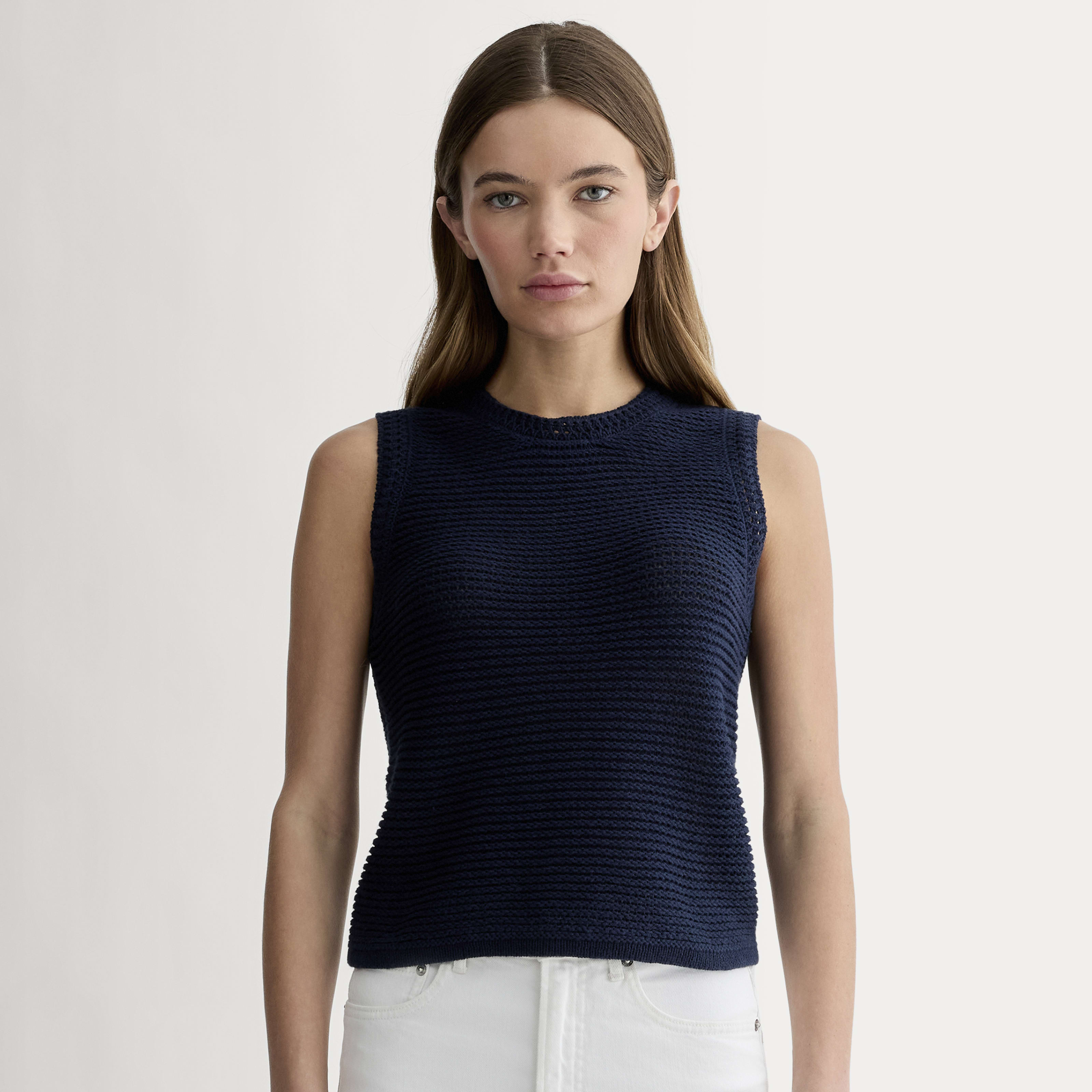 Women's Organic Cotton Open-Stitch Tank by Everlane in Navy, Size XS | Everlane