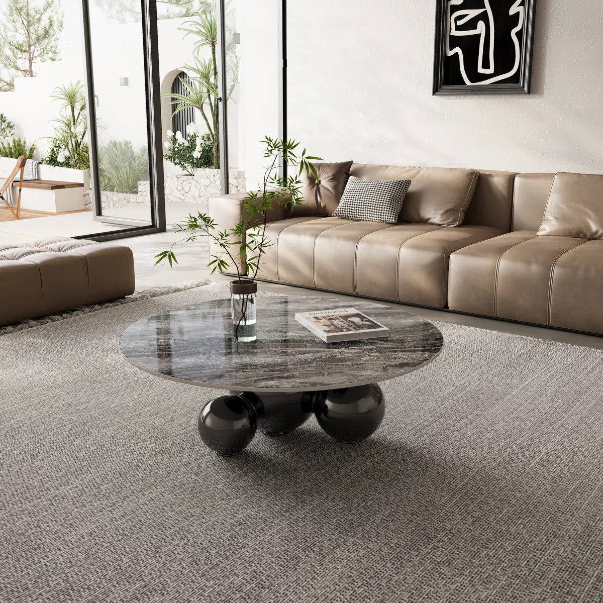 39.4" Modern Round Coffee Table with Glossy Sintered Stone Table-top, Livingroom Table with Stain... | Wayfair North America
